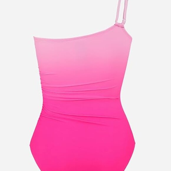 CUPSHE Women's One Piece Asymmetric Neck One Shoulder Ruched Swimsuit - Picture 4 of 6